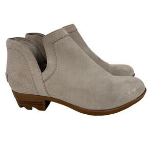 Sorel Lolla Bootie Women's Size 7.5 Beige Perforated Suede Leather Ankle Boots